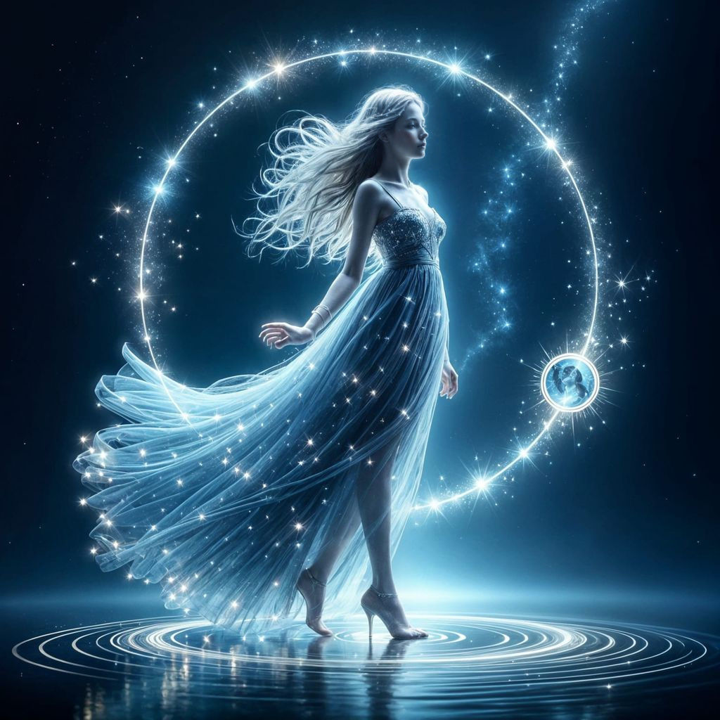 Ethereal Renaissance Virgo Zodiac Goddess in Starry Night Sk...