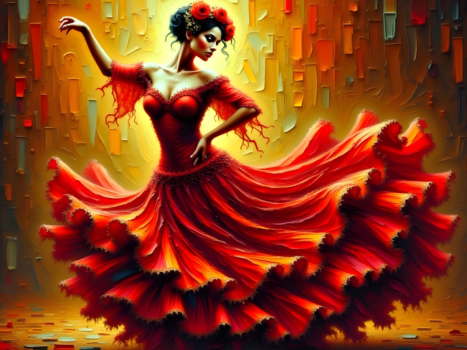 Passionate Flamenco Dancer in Abstract Expressionist Style