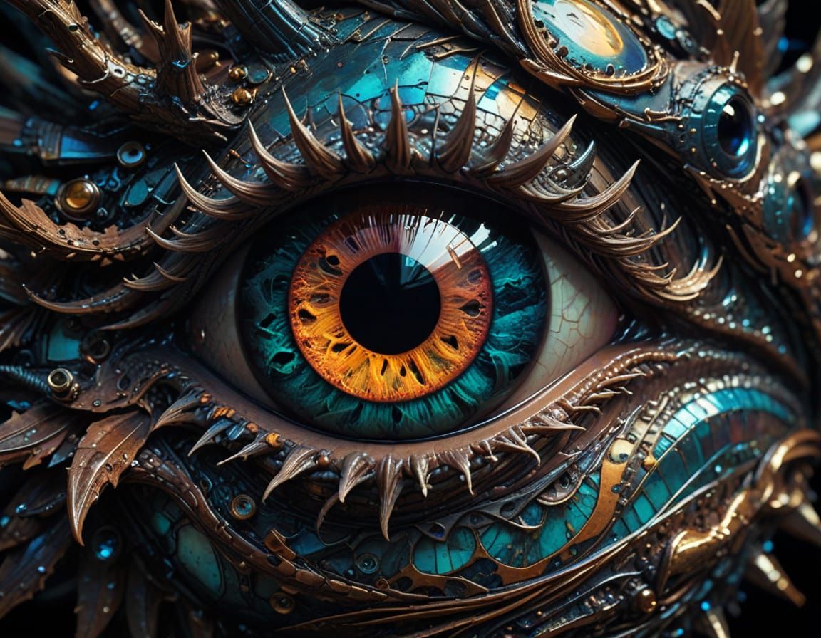 Dragon's Eye Macro View in Glitchcore Style