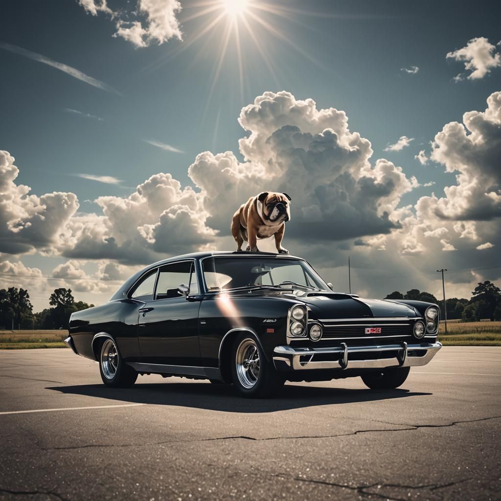 Retro-Futuristic Muscle Car Driven by Bulldog