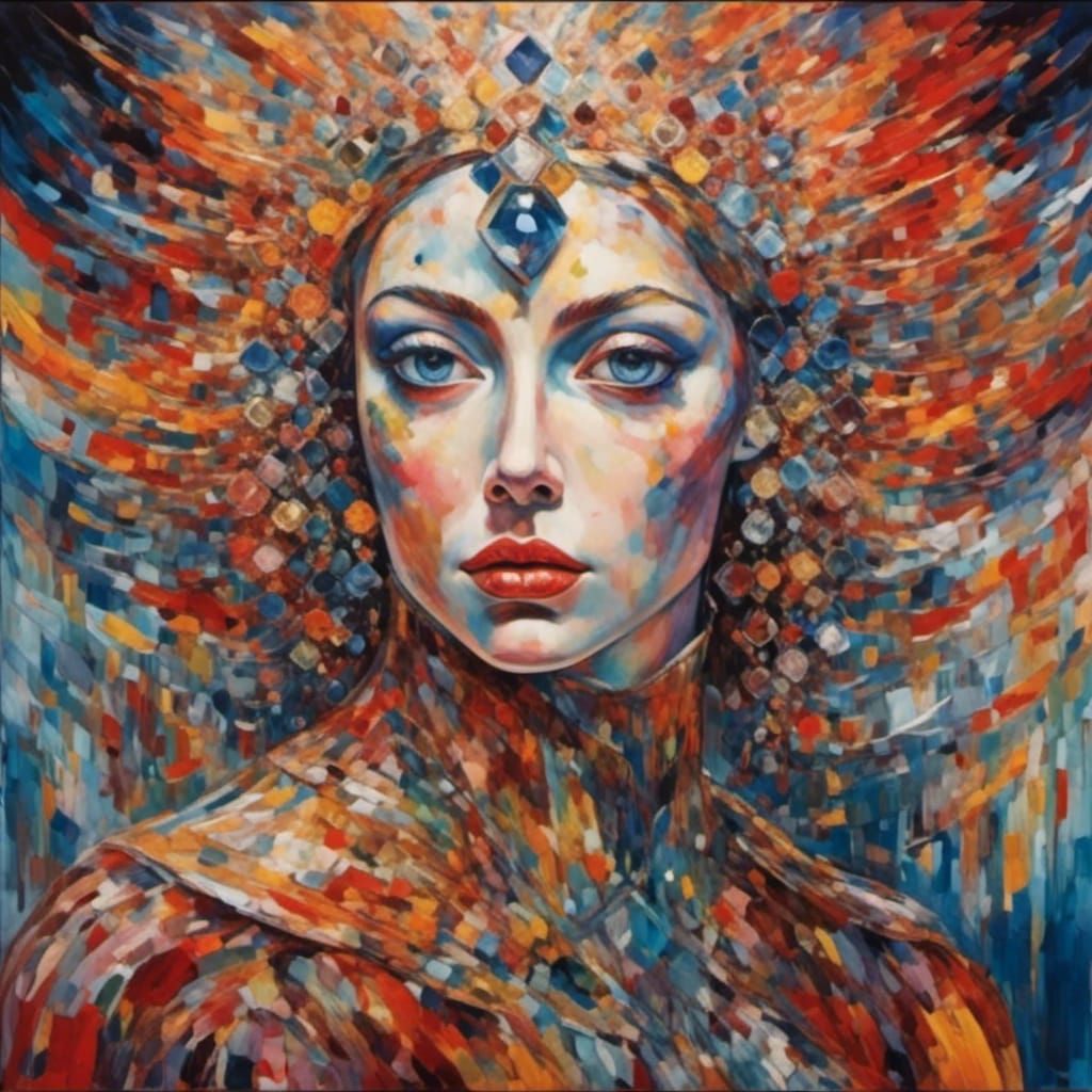 Surreal Woman in a Kaleidoscopic Landscape