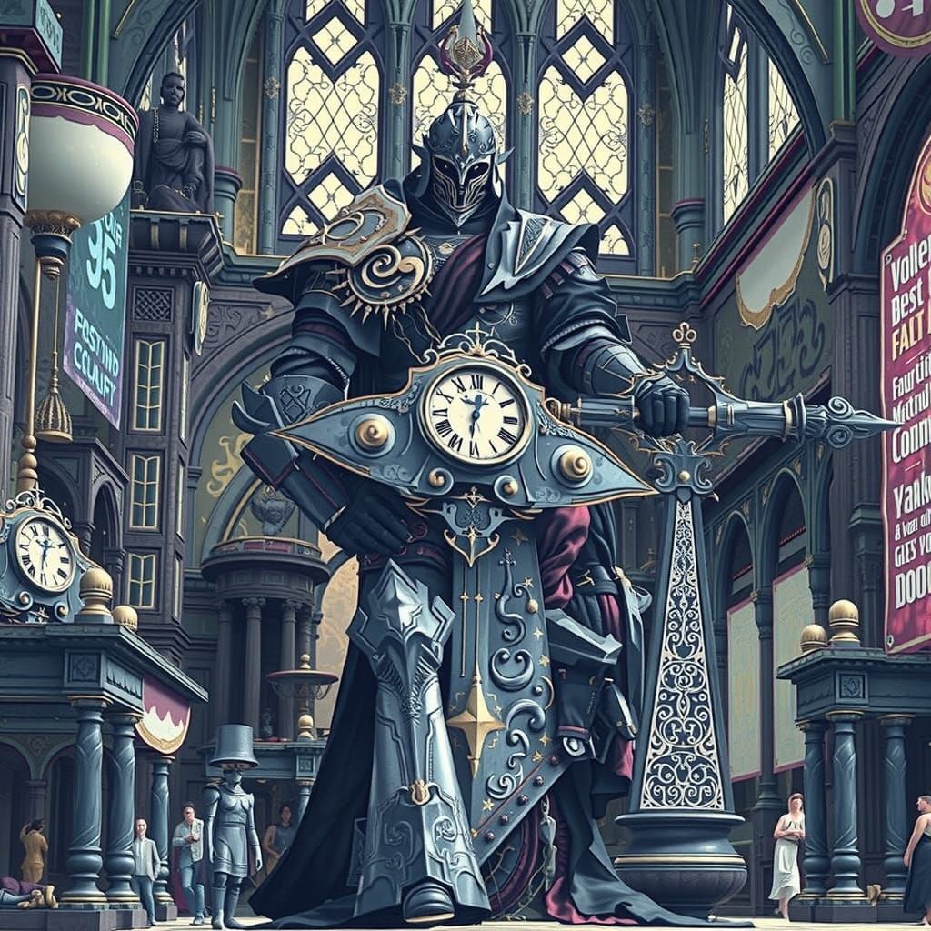 Dark Fantasy Warrior in Baroque Armor on Ancient Ruin