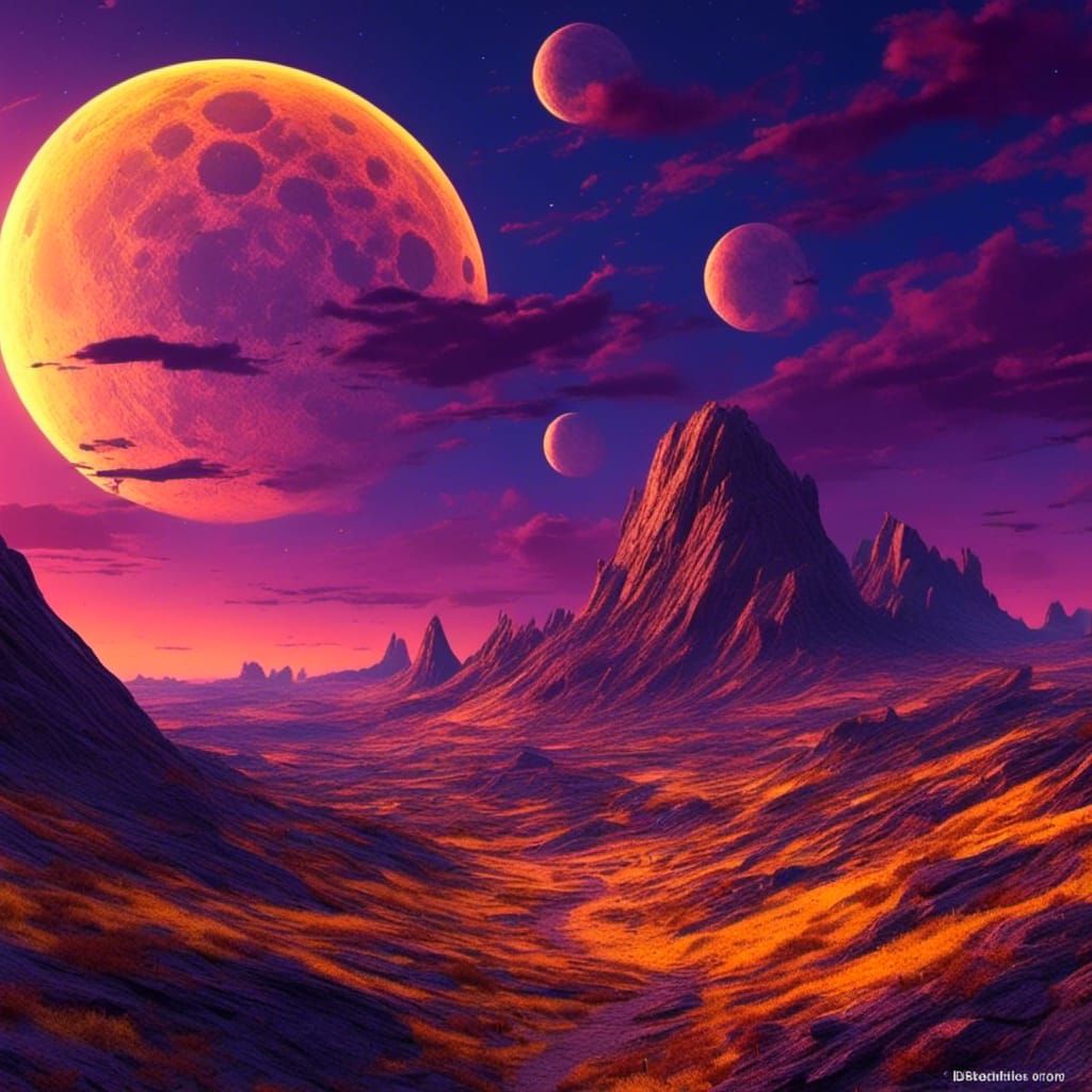 Giant Moon Close-Up in Matte Painting Style