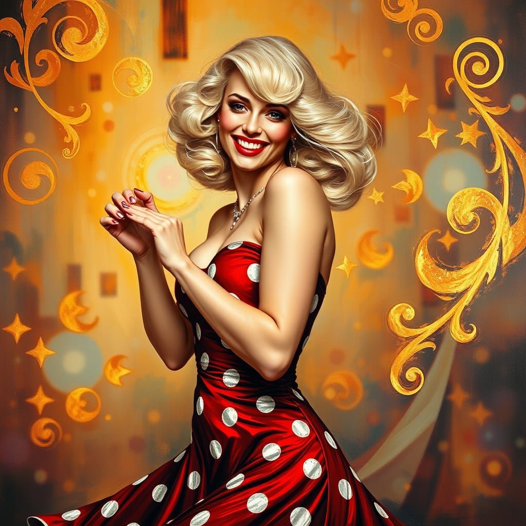 Vibrant Rockabilly Siren in Oil Painting