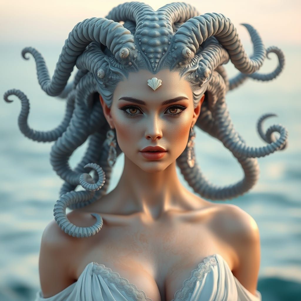 Hyper-Realistic Gorgon Medusa Portrait in Greek Mythology St...