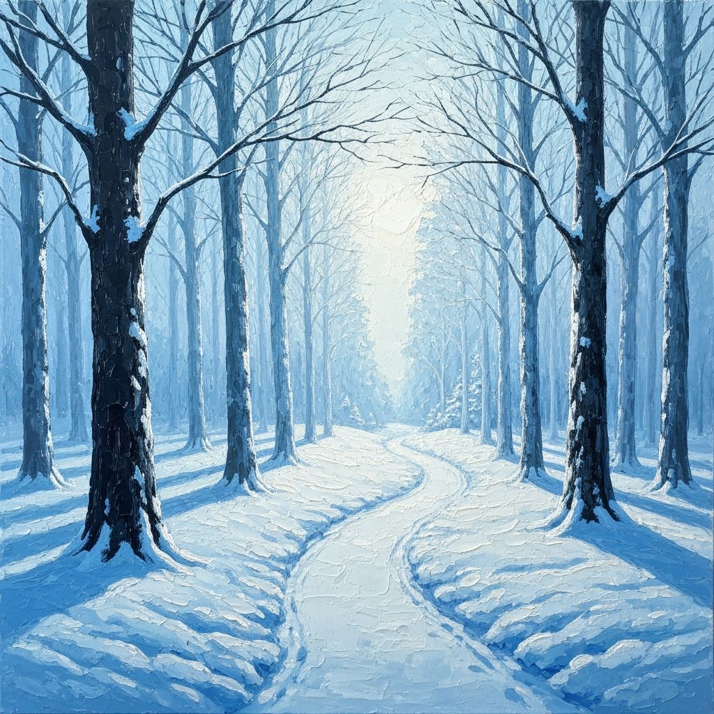 Serene Winter Forest Path with Impasto Texture