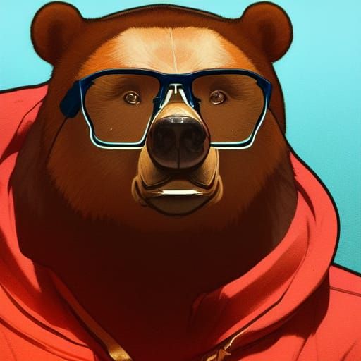 Hip Hop Bear Portrait in Art Nouveau Style