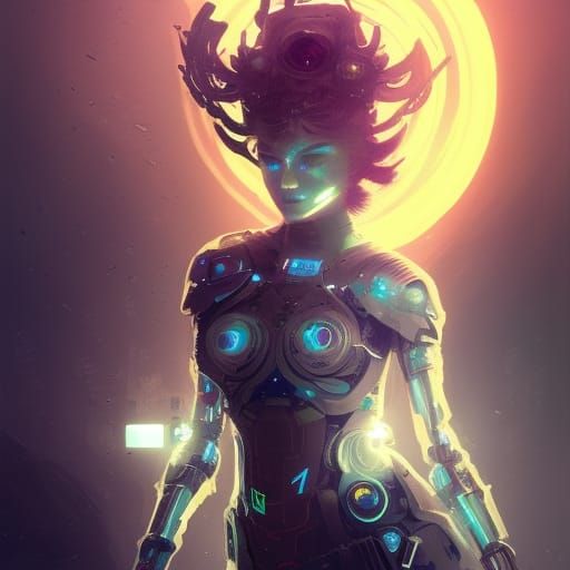 Cyborg with Diamond Eyes in Dark Fantasy Style