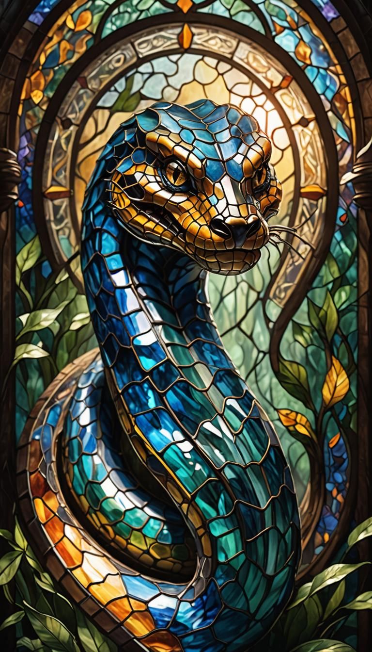 Stained Glass Cobra in Crystal Forest