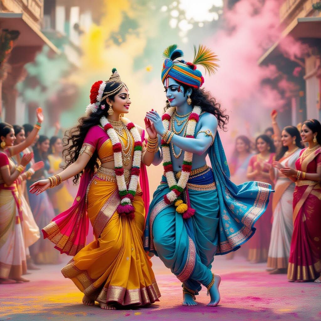 Radha Krishna Holi Dance in Raja Ravi Varma Style