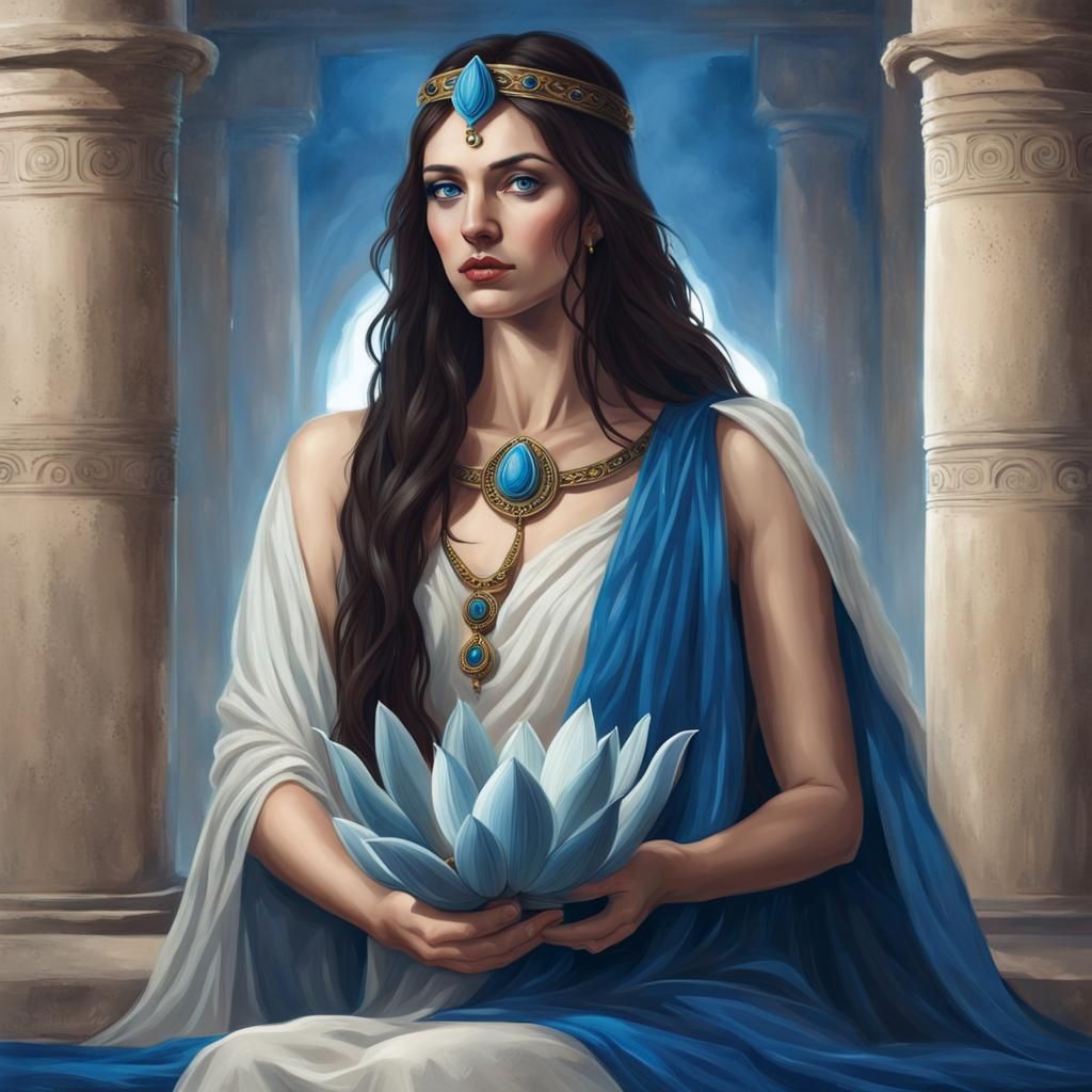 Ancient Greek Priestess with Blue Lotus Portrait