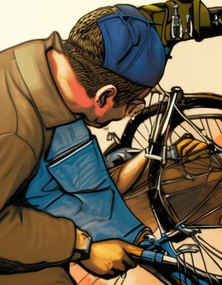 British Bicycle Repairman in Comic Book Style