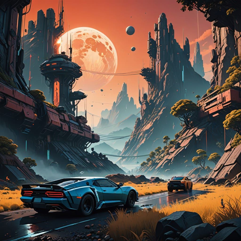 Pop Art Fantasy Landscape in Vibrant High-Contrast Colors