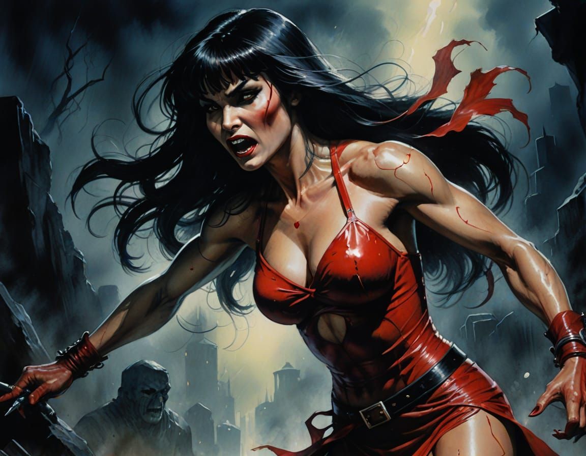 Vampirella Runs: Moody Watercolor Portrait