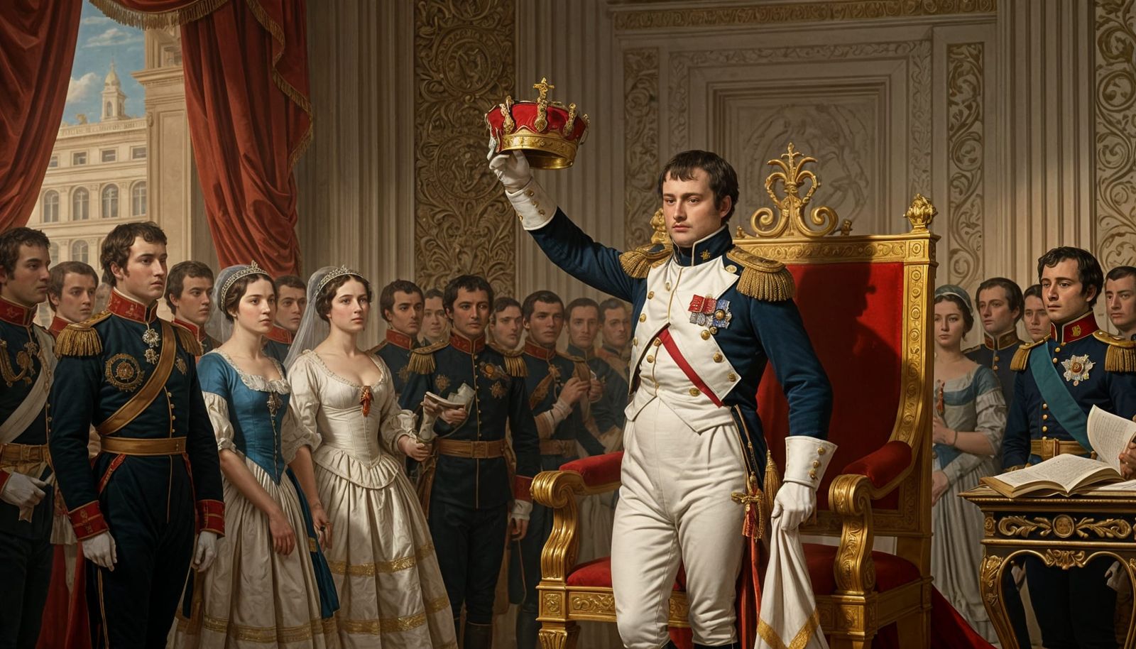 Napoleon Crowns Himself Before Court in 18th Century Style