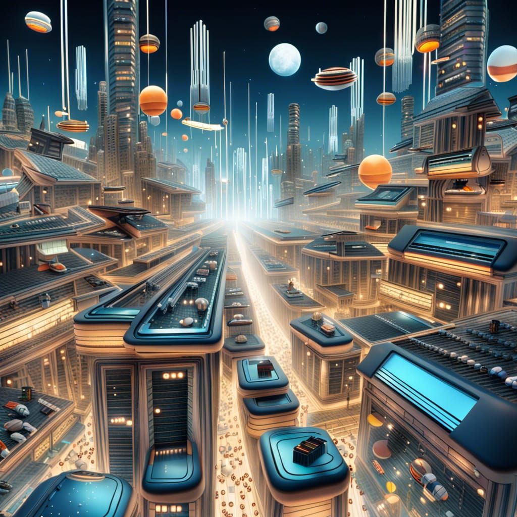 Surreal City of Piano Keys Floating in Space