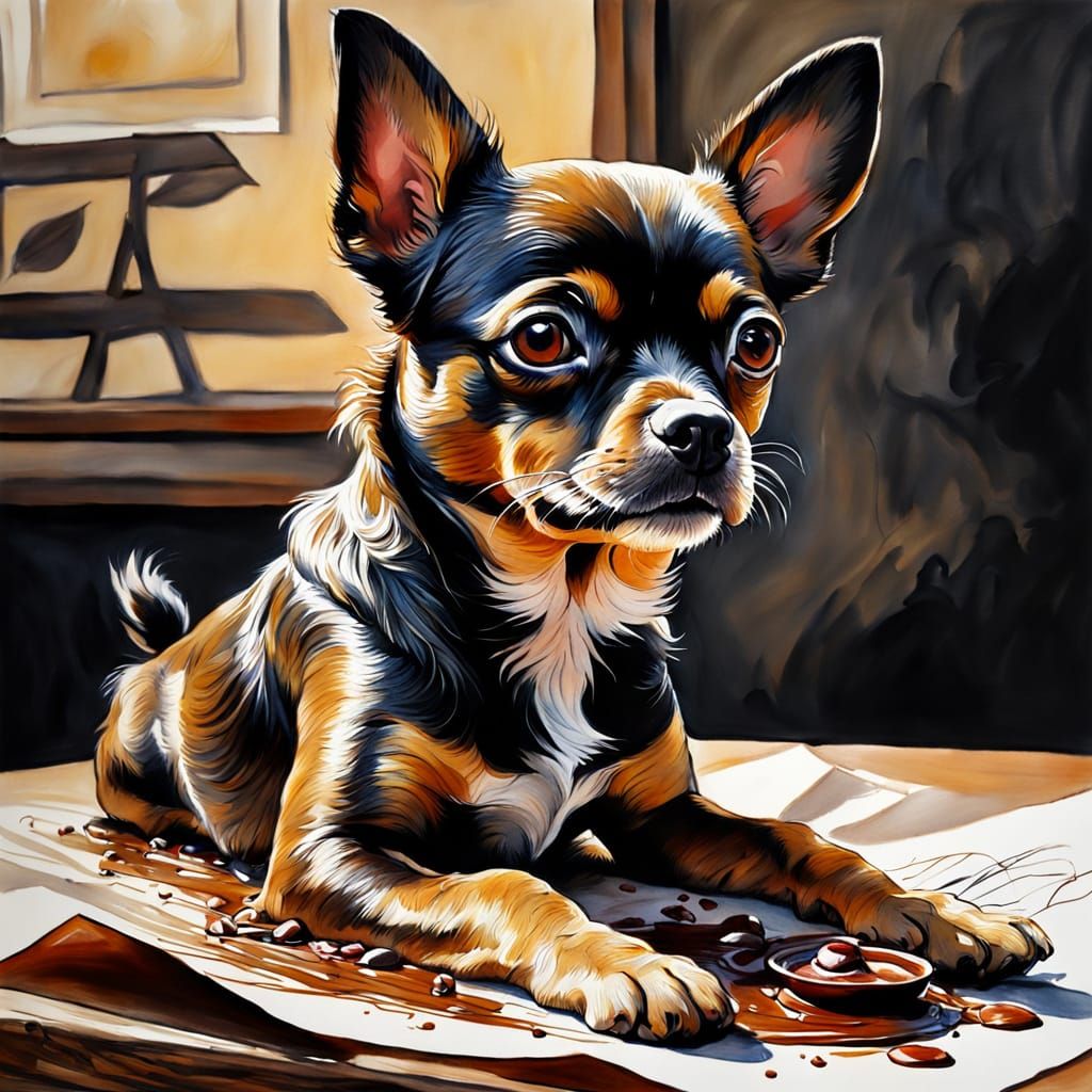 Hyperdetailed Chihuahua Charcoal Drawing in Gouache Style