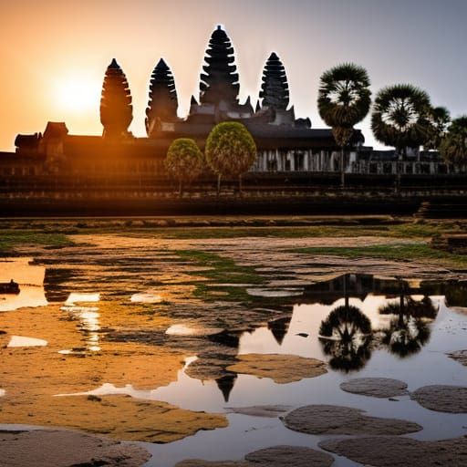 Angkor Wat Sunrise: Hyperrealistic Digital Illustration