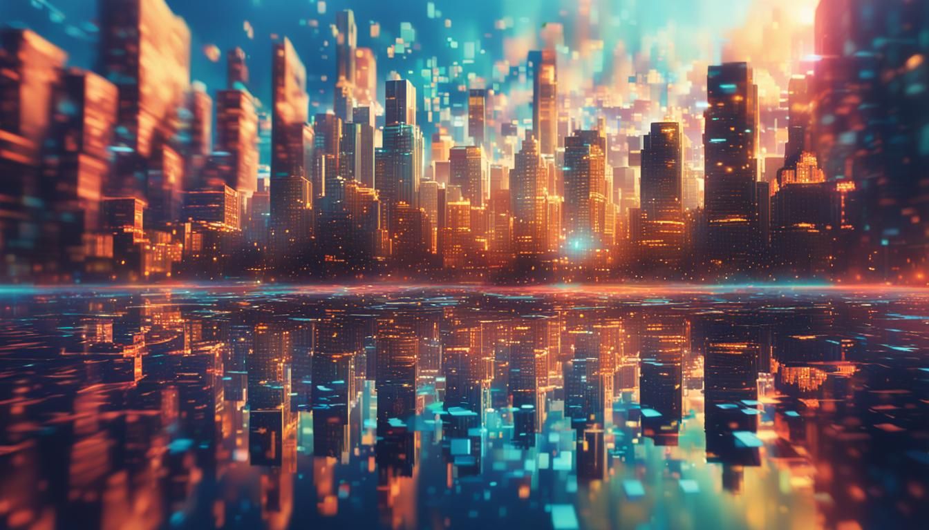 Hyperrealistic Hologram of a Pixelated City