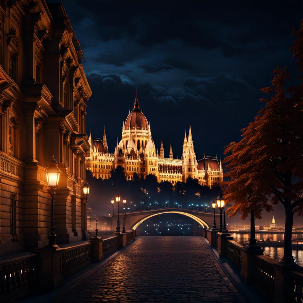 Budapest by Night: Detailed Matte Painting