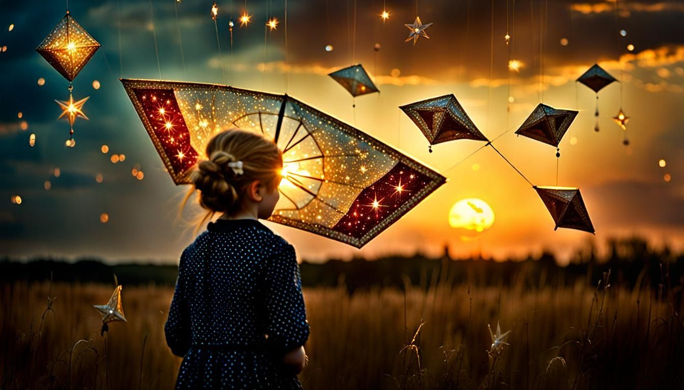 Sparkling Eye-Kite Sunset in Magical Fairytale World