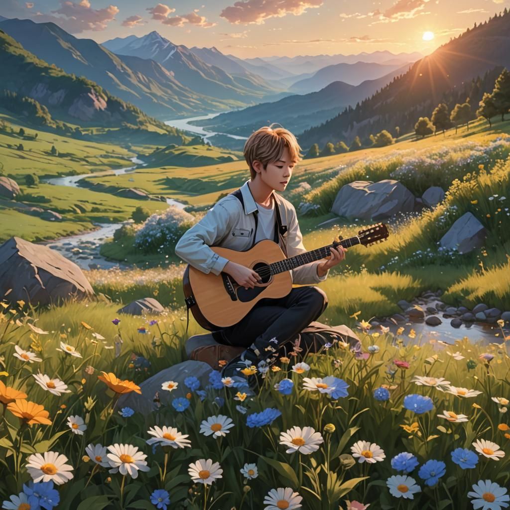 Jimin BTS Guitar Serenade: 3D Anime Art