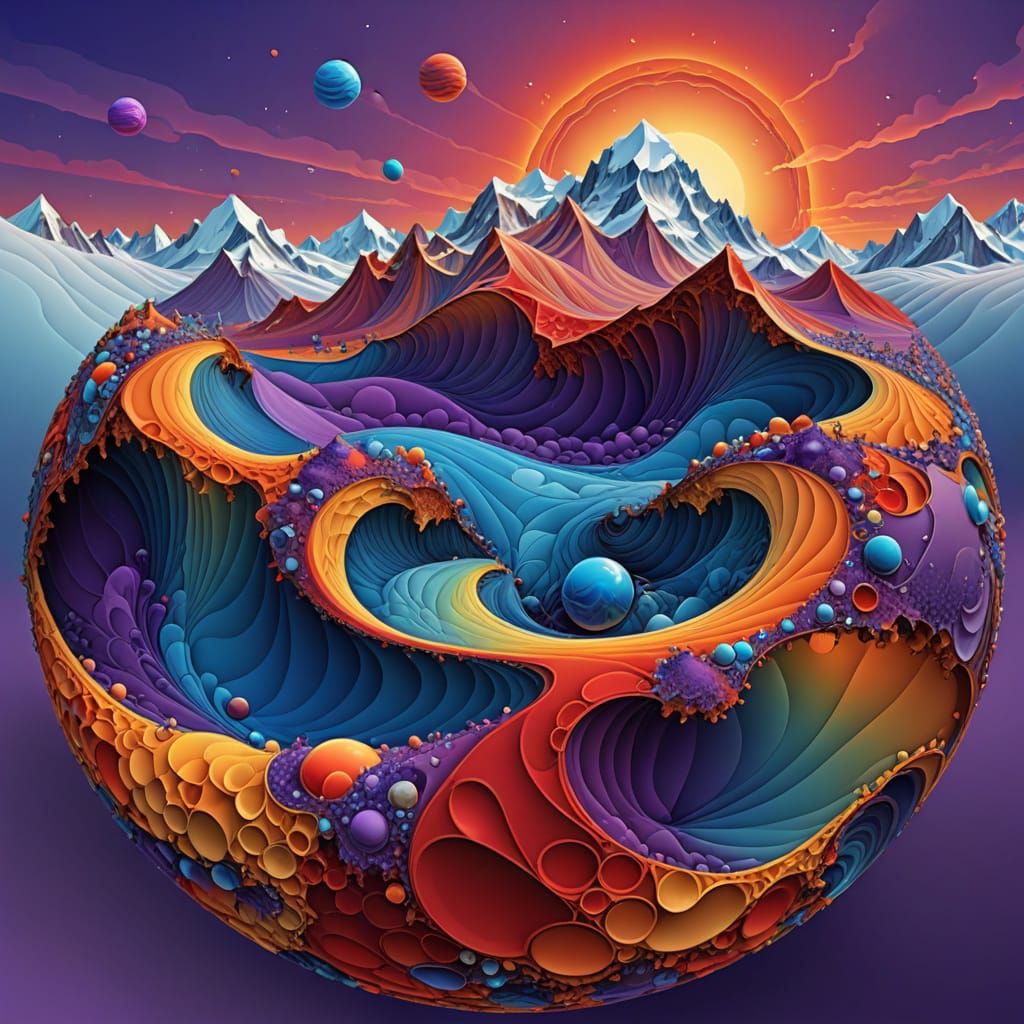 Abstract Icy Planet with Psychedelic Spheres