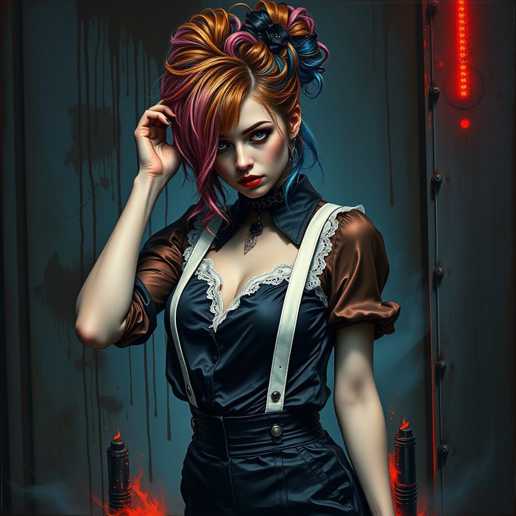 Gothic Punk Goddess in Eerie Oil Portrait Style