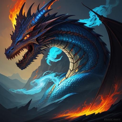 Dragon Portrait with Flames: Digital Art