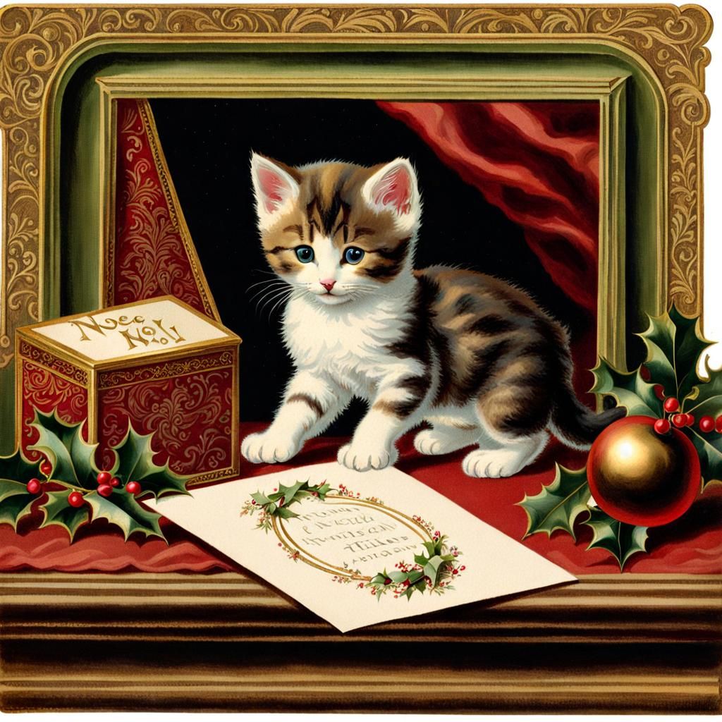 Victorian Kitten Christmas Card