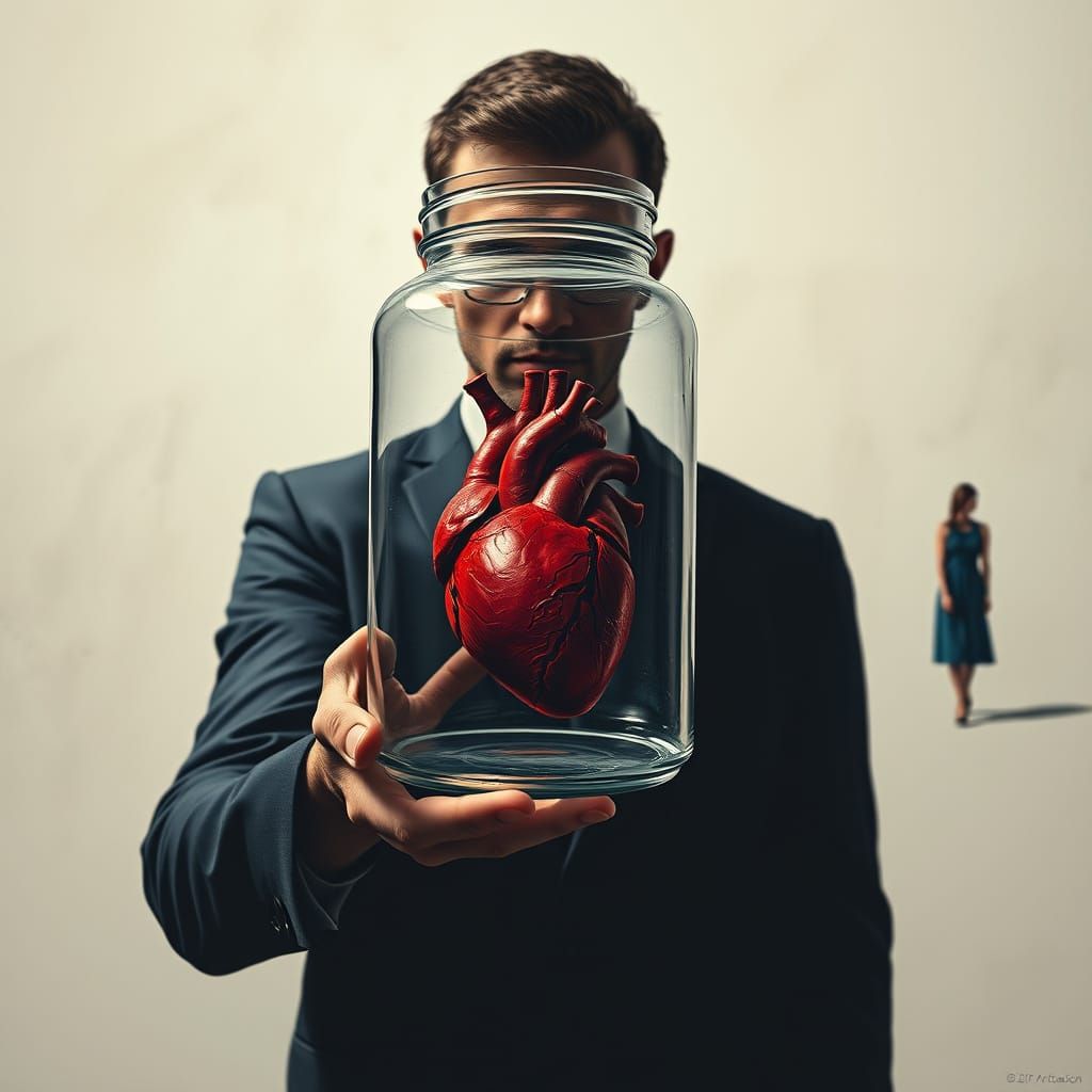 Heart Shattered in a Hyperrealistic Expressionist Scene