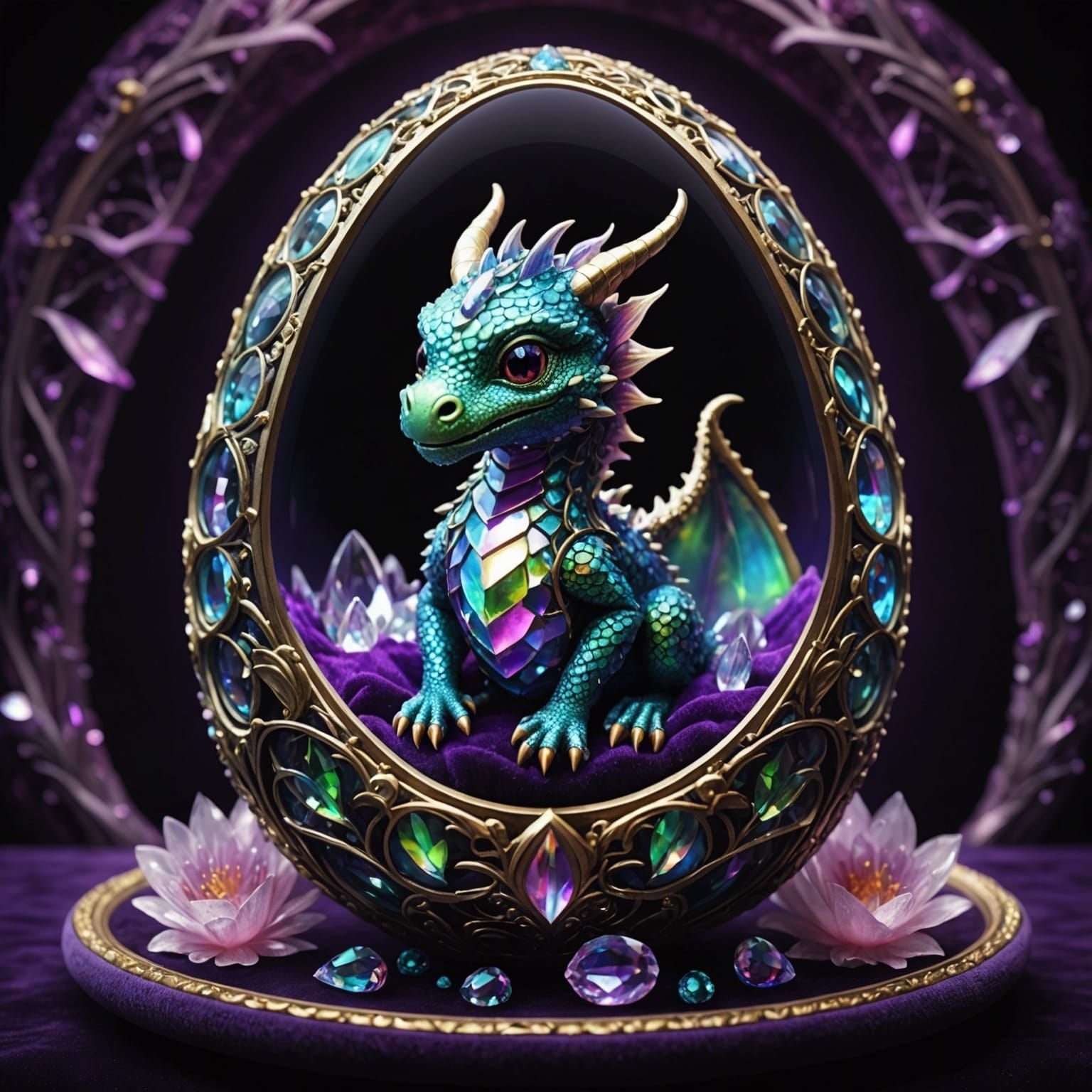 Cute Baby Dragon in Crystal Egg: Fairycore Art