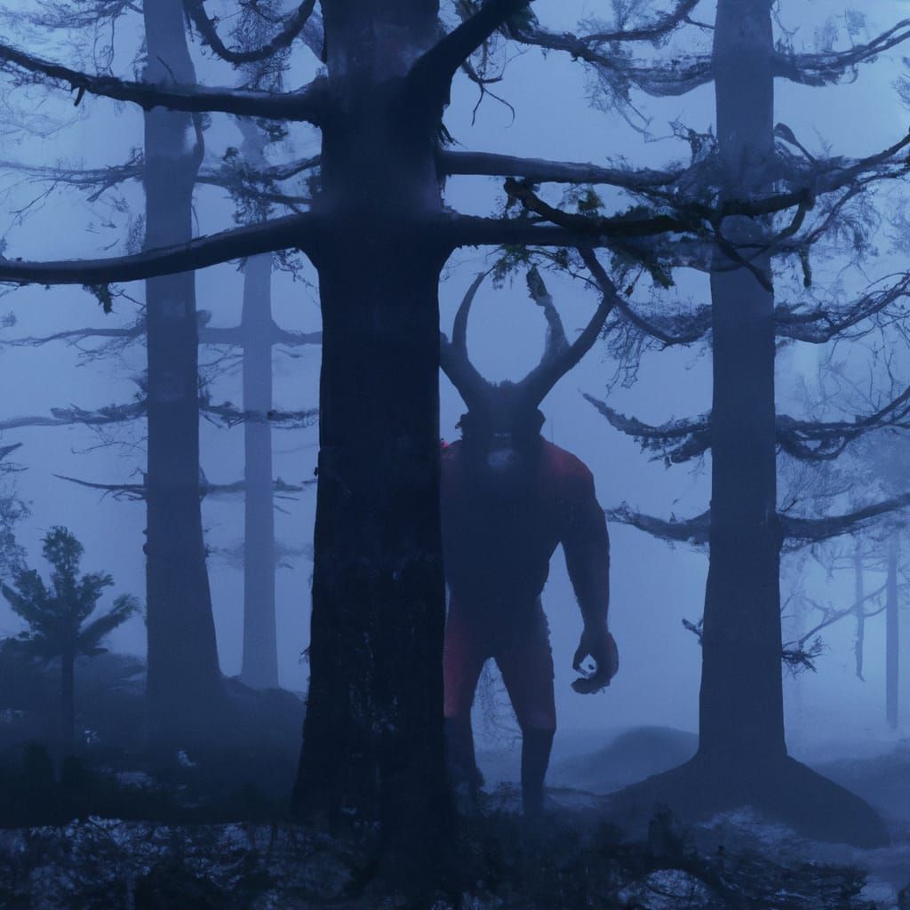 Terrifying Wendigo in Dark Forest: High-Resolution Render