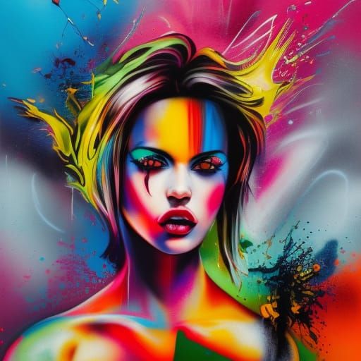 Powerful Girl in Graffiti Street Art Style