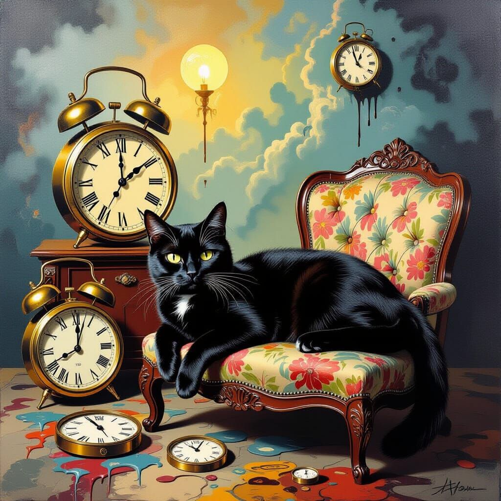 Black Cat in Surrealist Dreamscape