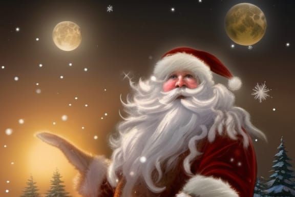 Santa's Sleigh Ride Under the Moon, Fantasy Art