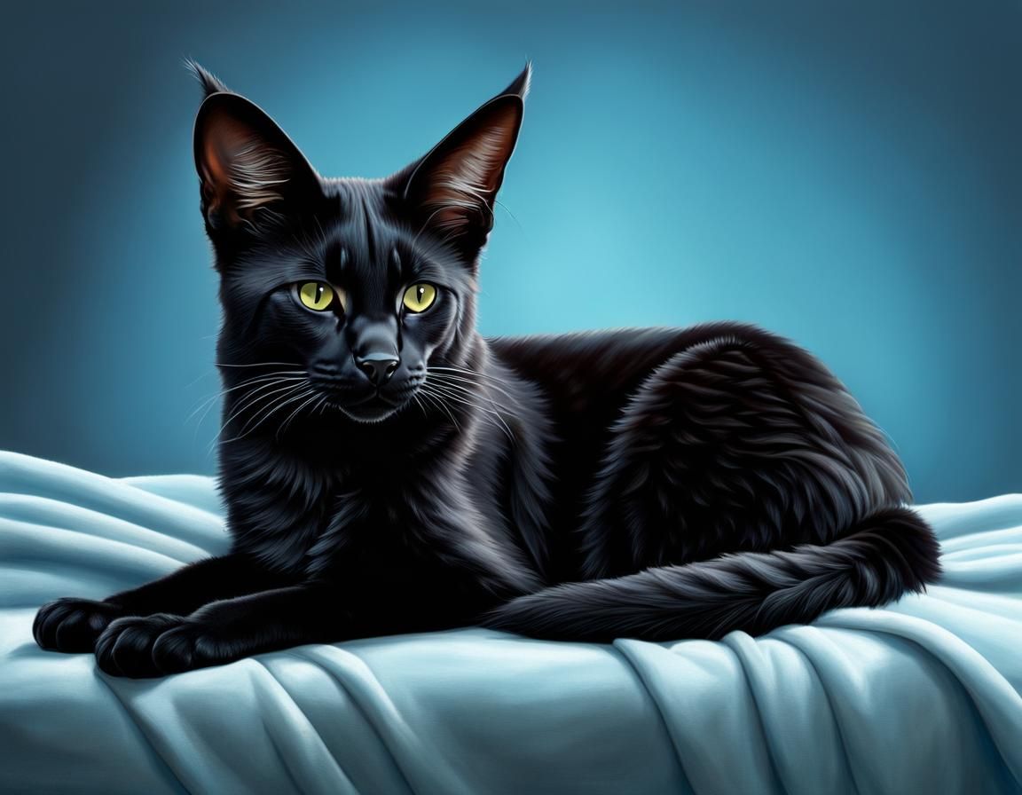 Resting Melanistic Serval Cat in Hyperrealism