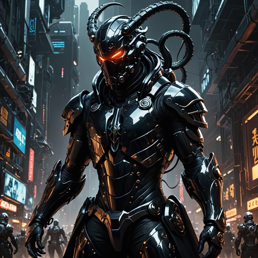 Futuristic Tentacle Guardian in Intricate Armor