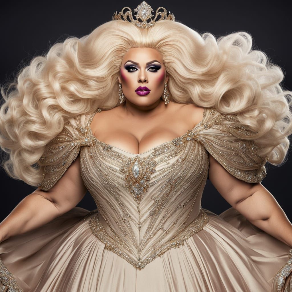 Glamorous Plus-Sized Queen with Bouffant Wig
