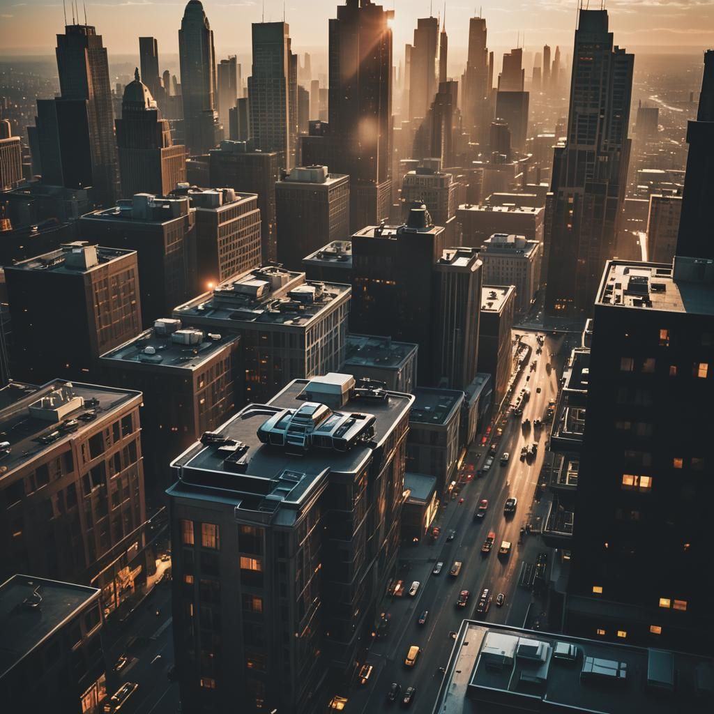 Cityscape Merging: 1950s Meets Dark Future in Film Noir