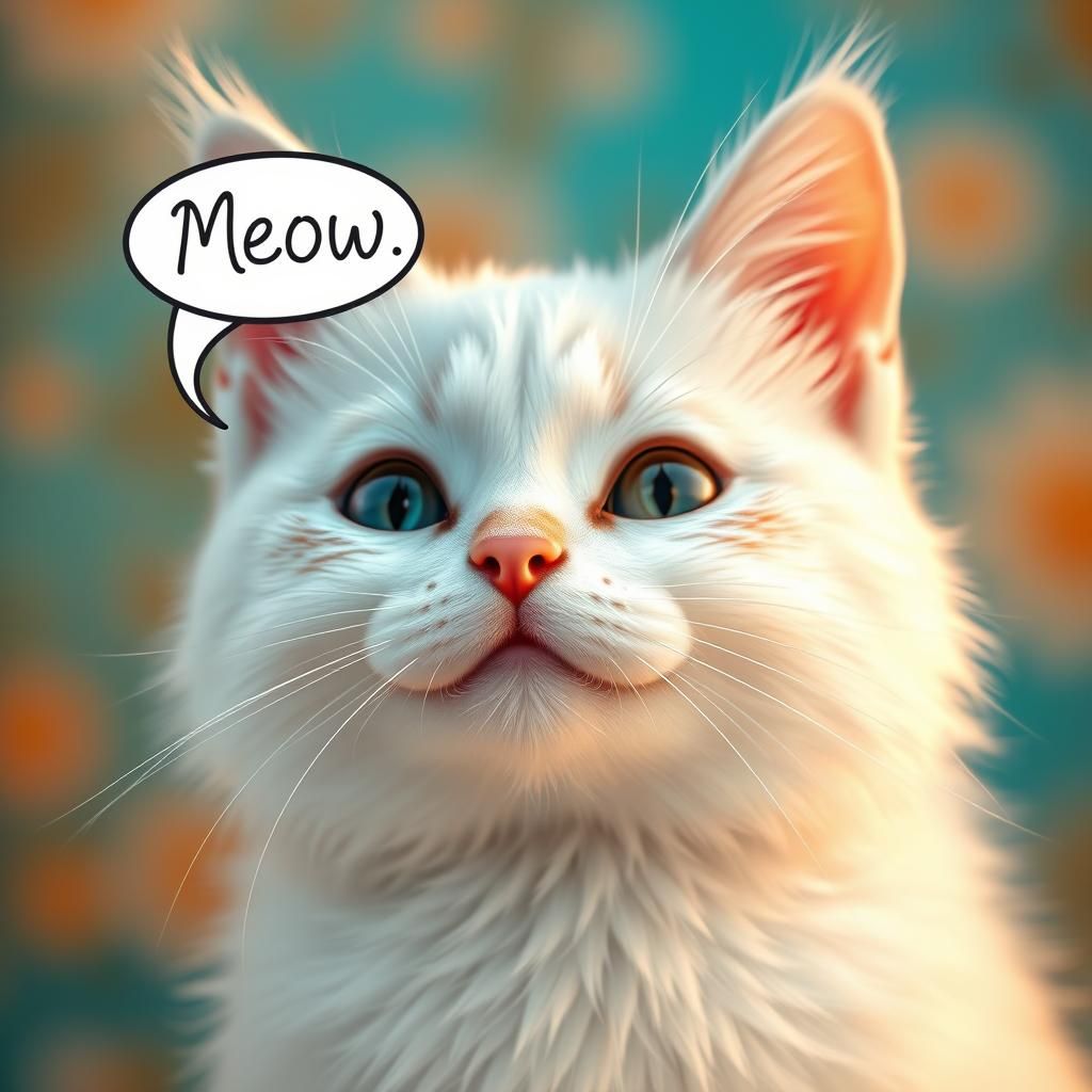 Snowy Cat Close-Up in Art Nouveau Style