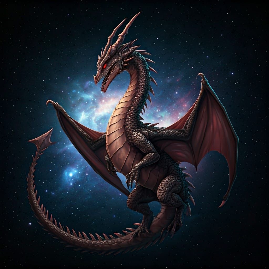 Dragon Soaring Through a Colorful Galaxy