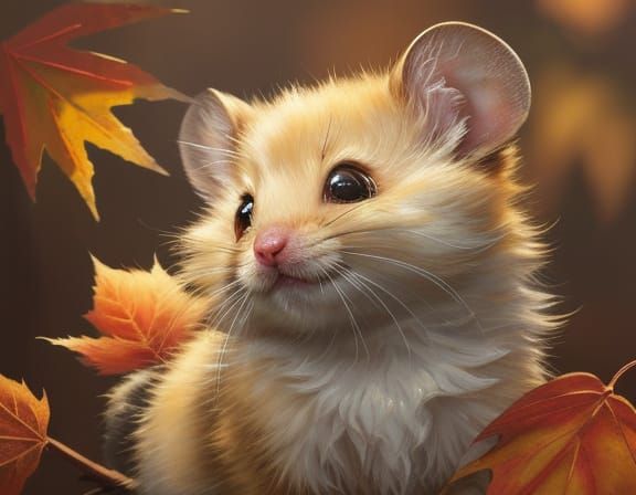 Cute Fluffy Baby Mouse Oil Painting