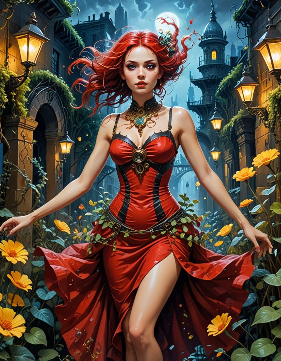 Eerie Overgrown Garden with Steampunk Elements