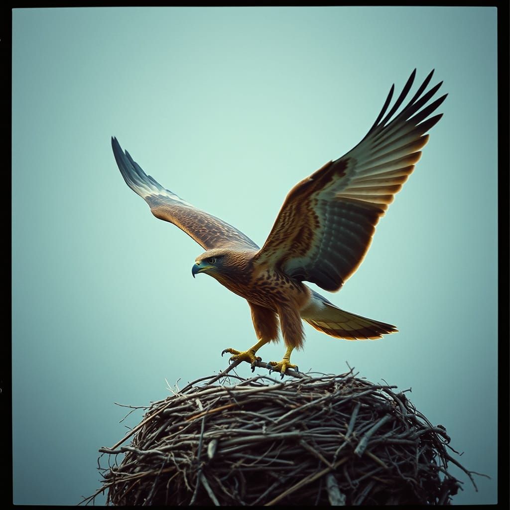 Stunning Hawk Landing in Nest: Cinematic Film Still