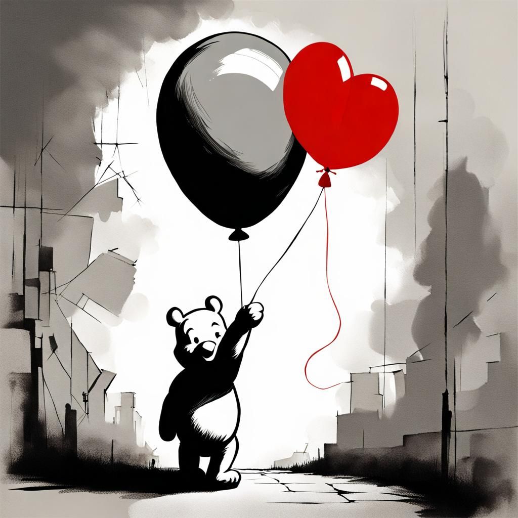 Banksy-Style Winnie the Pooh with Balloon Drawing
