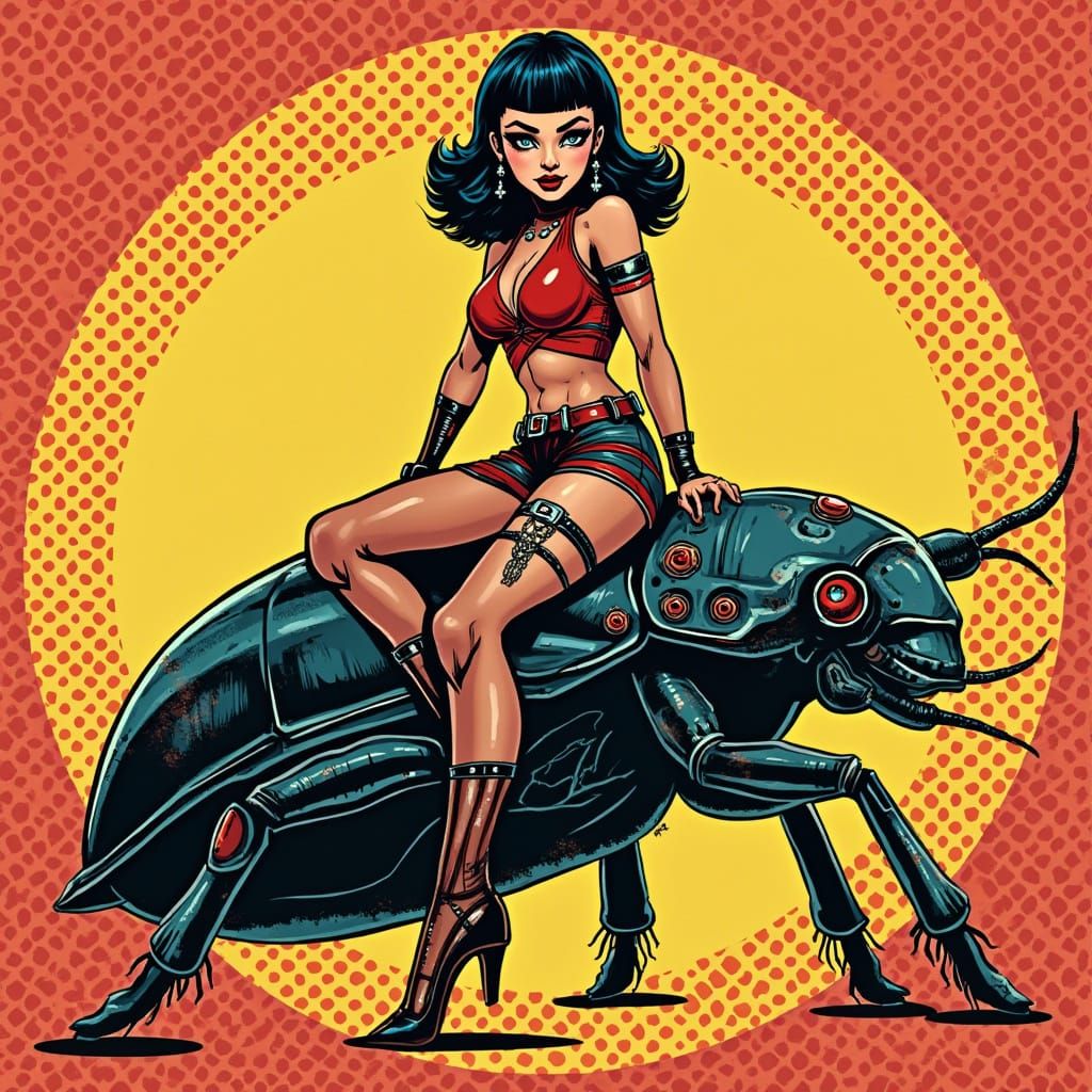 Steampunk Beetle Rider in Pop Art Style