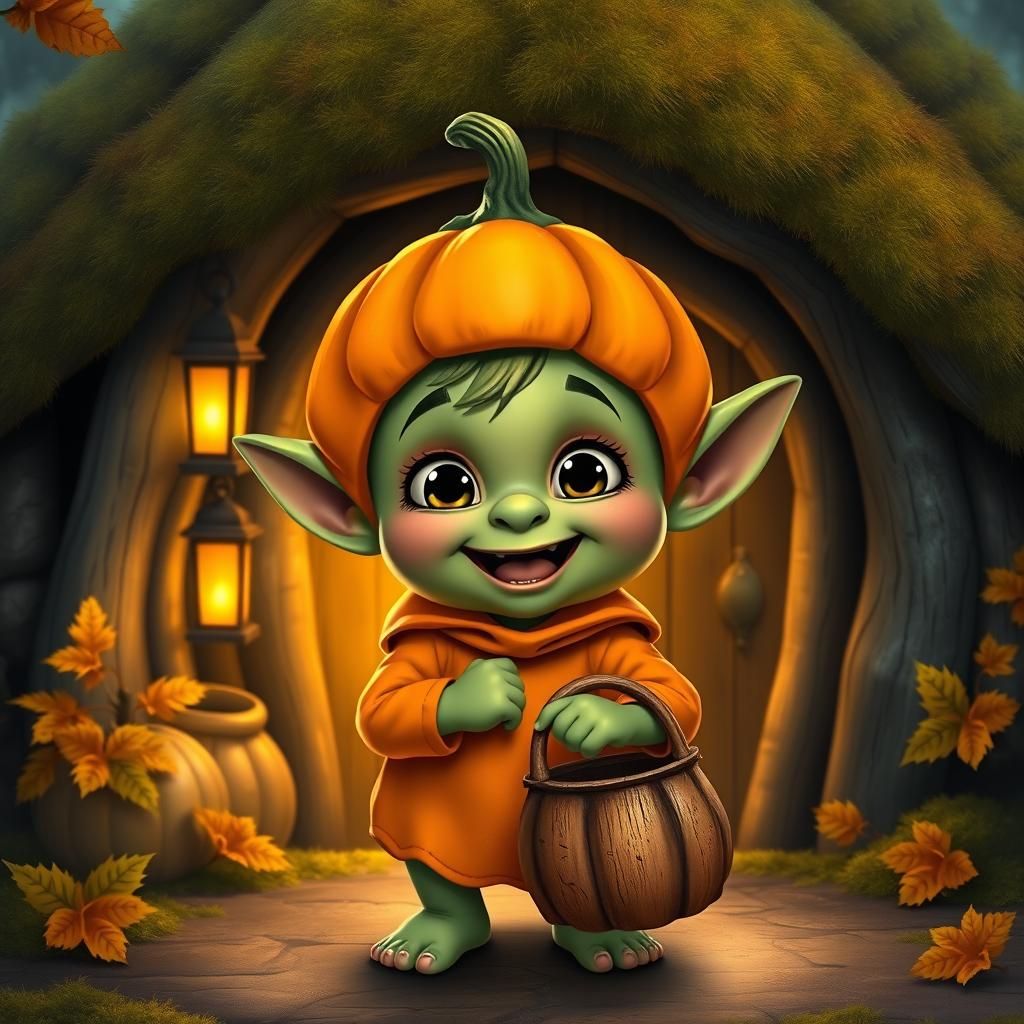 Orc Baby in Pumpkin Costume: Glen Keane Style