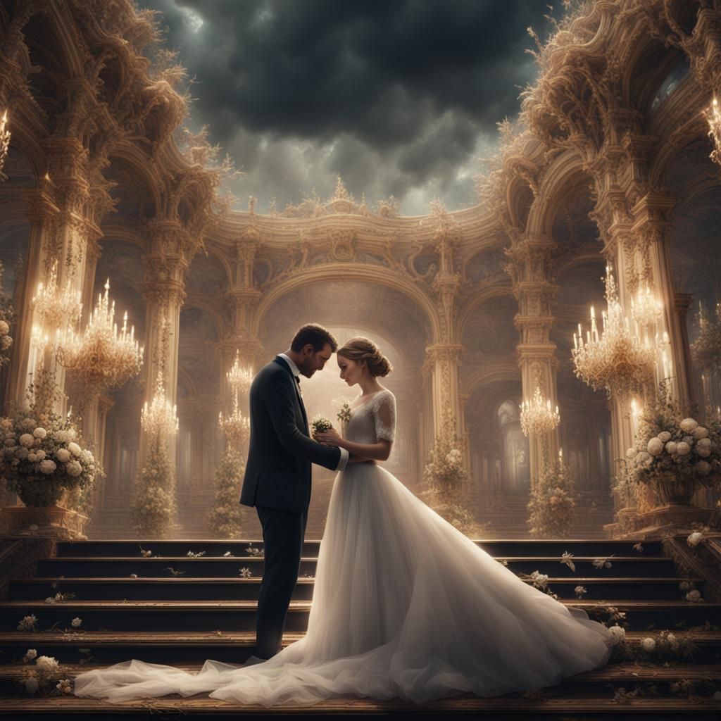 Cinematic Bride and Groom Digital Painting