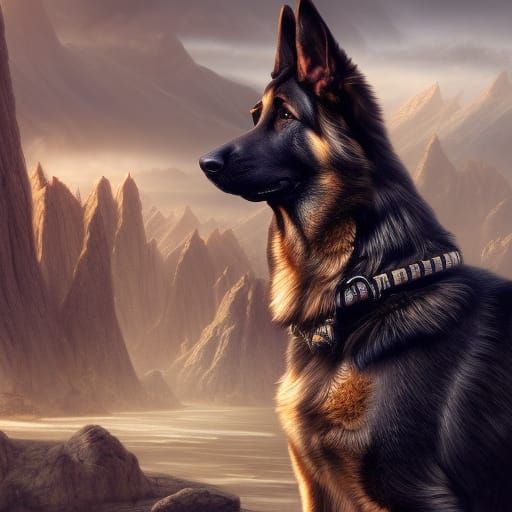 Detailed German Shepherd Matte Painting in 8K